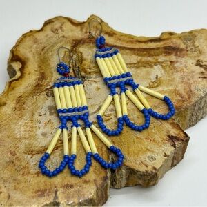 Vintage Quill + Seed Bead Native American Earrings Smithsonian Institute Wash DC